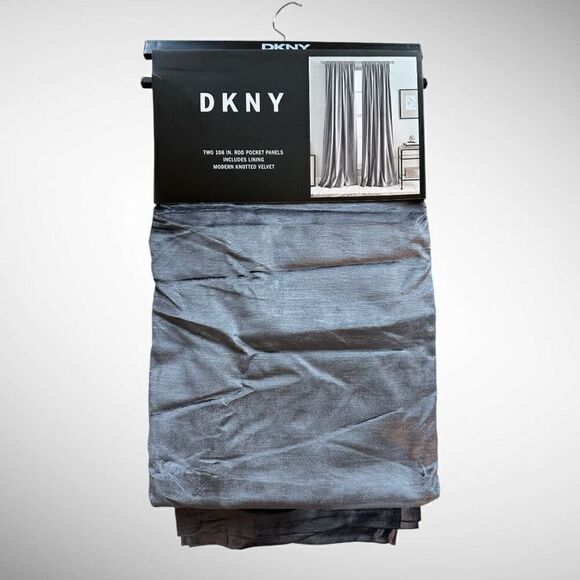 MSRP $275 DKNY Modern Knotted Velvet Panels in Charcoal 2 - 50”X 108” - Picture 1 of 5